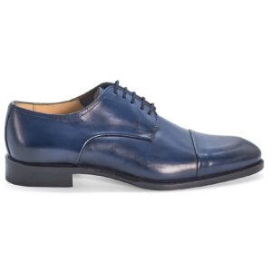 Derby 10307 à lacets en cuir bleu lisse avec empiècements